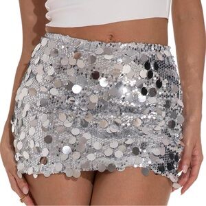 NWT Women’s Silver Sequin Bodycon Mini‎ Skirt - XS